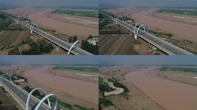 渭南宣传片赤水河大桥航拍4K渭河沿岸航拍