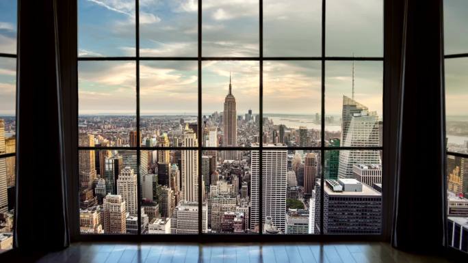 纽约市窗口视图地标航拍世界格局全球金融