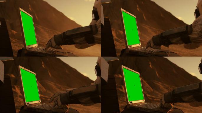 火星上的宇航员绿幕抠像合成画面使用笔记本