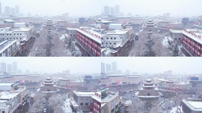 航拍酒泉鼓楼雪景