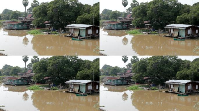 泰国房屋洪水淹没洪涝灾害大洪水