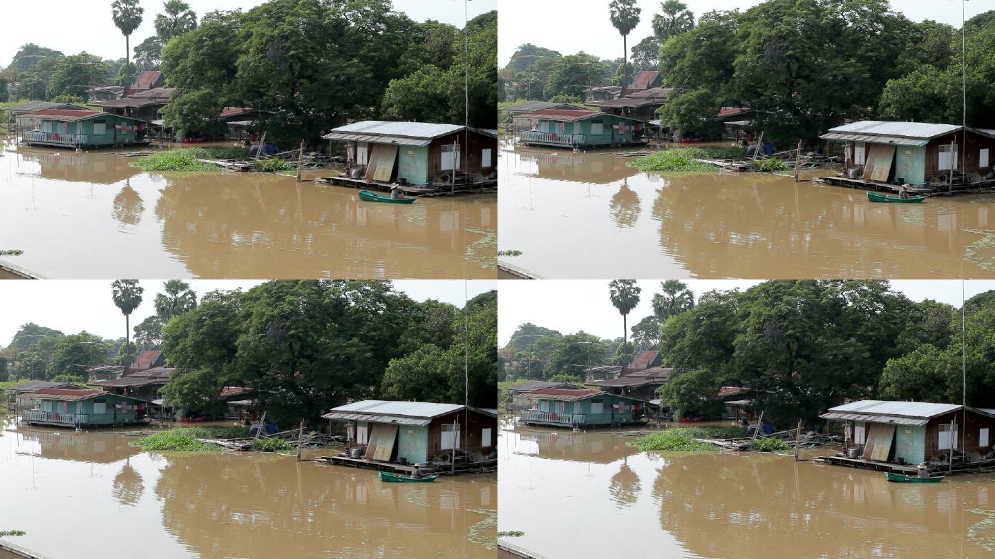 泰国房屋洪水淹没洪涝灾害大洪水