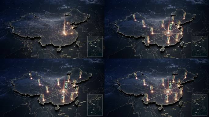 高端中国风黑金风格中国光线辐射地图