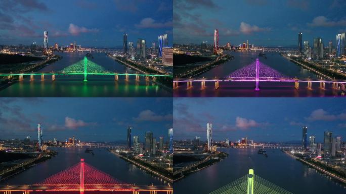 航拍珠海横琴大桥与金融岛夜景（4K）