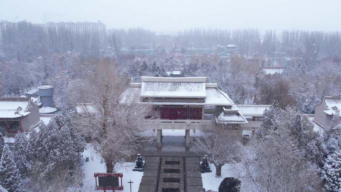 泉湖公园航拍雪景素材