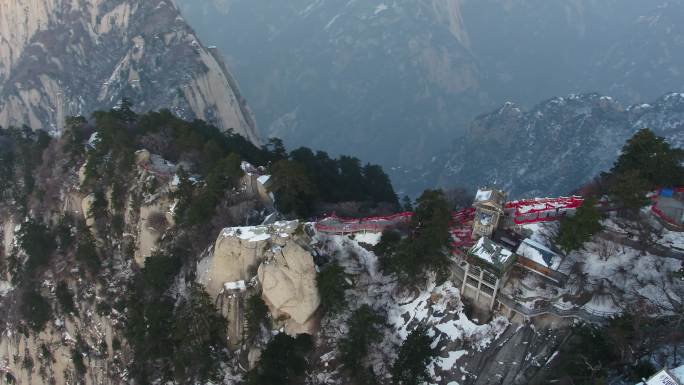 渭南华阴华山航拍4K陕西旅游宣传华山雪景