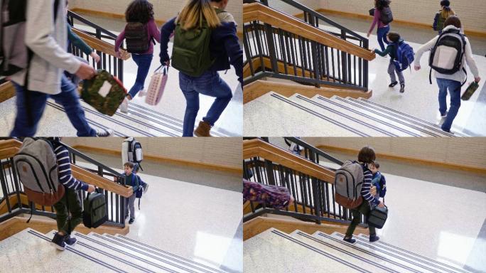 放学的学生们走下楼梯