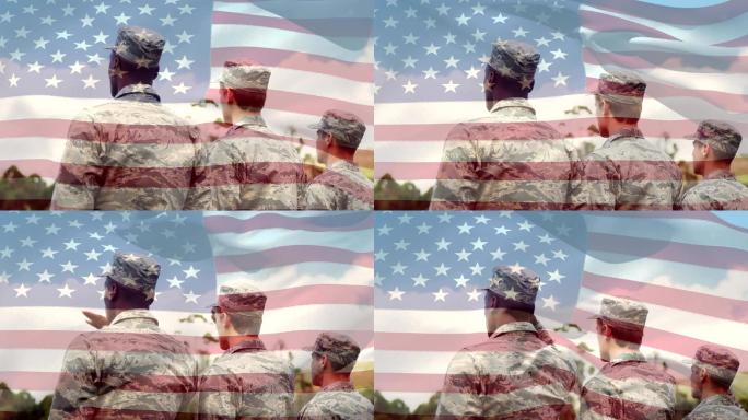 美国国旗和穿着制服的军人
