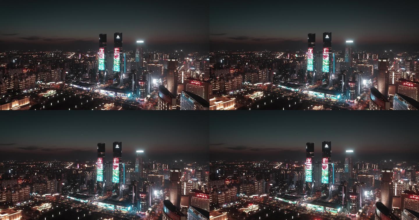 4K航拍南昌双子塔红谷滩城市夜景
