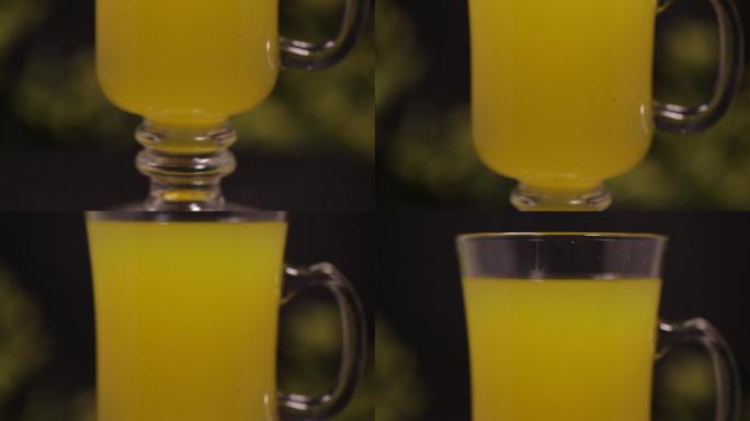 瓶装水果汁倒入高脚玻璃杯喝饮料 (3)