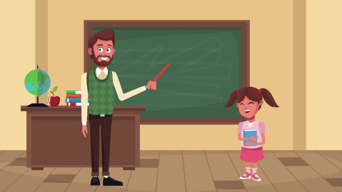 教室的男老师和女学生的返校动画