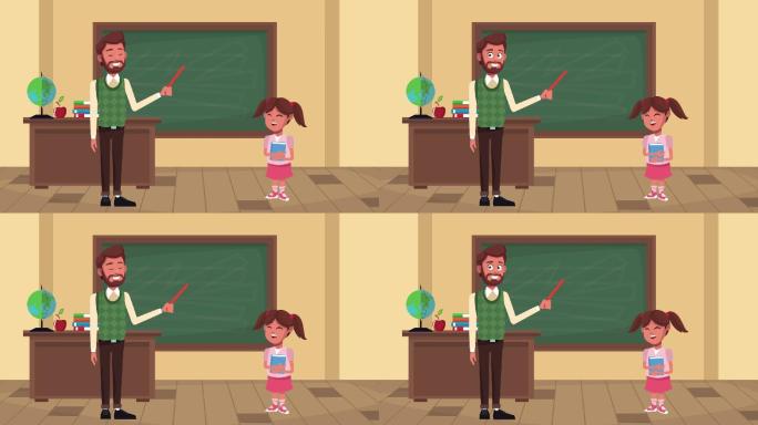 教室的男老师和女学生的返校动画
