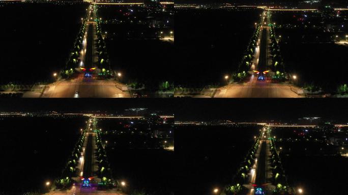 西咸新区沣西新城沣西之翼大道夜景航拍4K