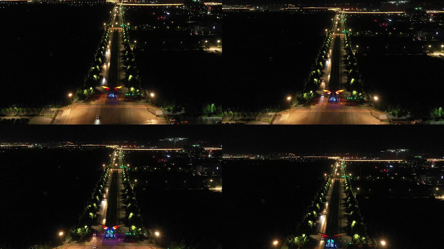 西咸新区沣西新城沣西之翼大道夜景航拍4K