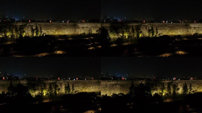 南京城墙夜景灯光航拍