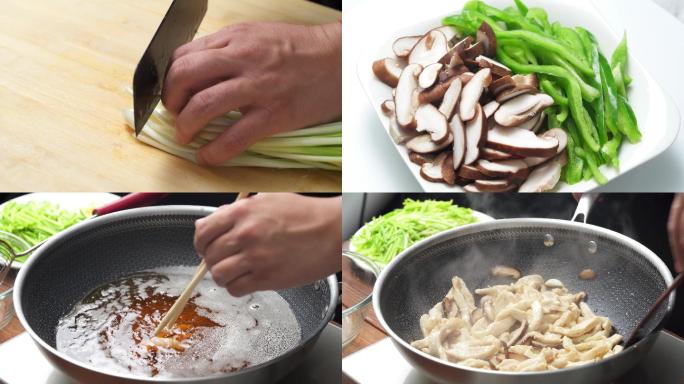 中国常见家常菜蒜苗炒鸡丝烹饪过程