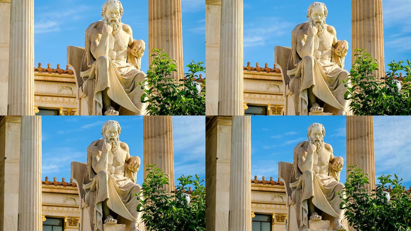 希腊哲学家苏格拉底在大理石椅子上的雕像