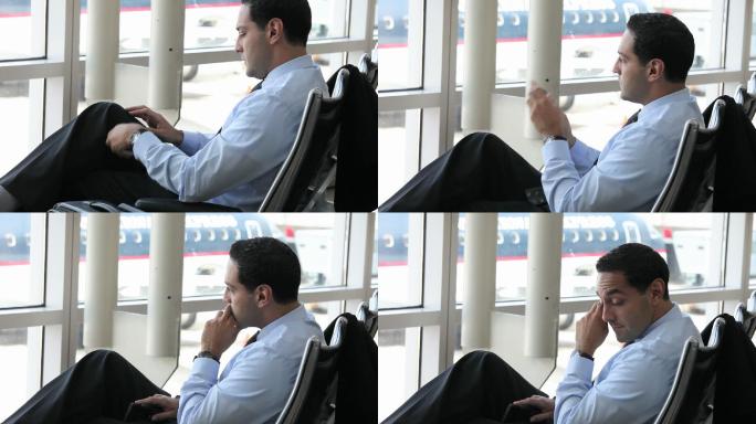 男人在等飞机视频素材