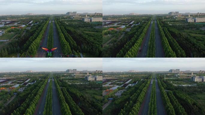 西咸新区沣西新城沣西之翼大道绿化航拍4K