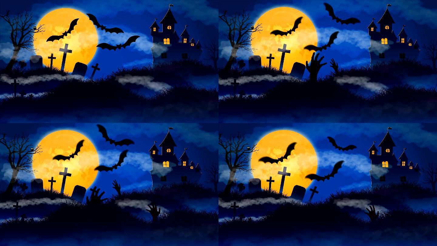 万圣节快乐动画吸血蝙蝠恐怖画面西方节日