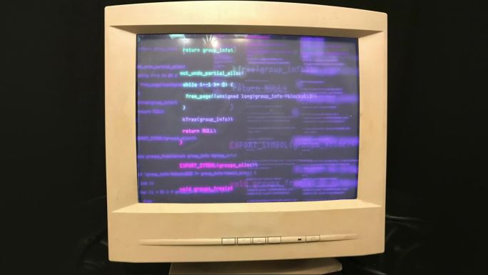 老式电脑显示器屏幕源代码数据流