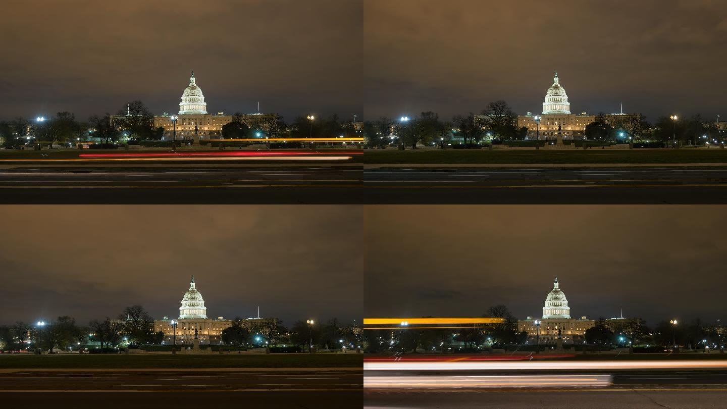 华盛顿美国国会大厦的夜间延时