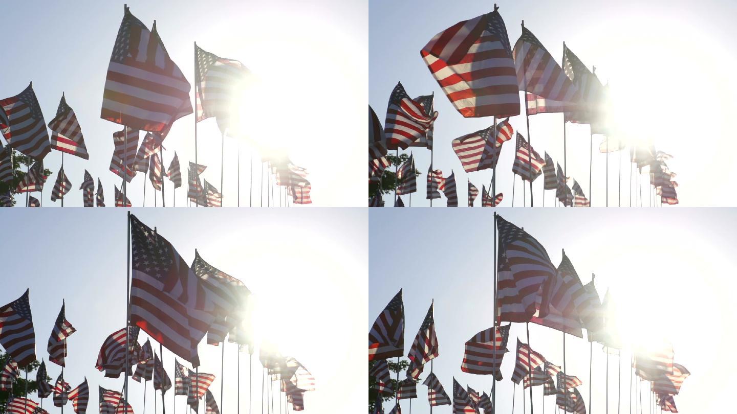 美国国旗在风中飘扬