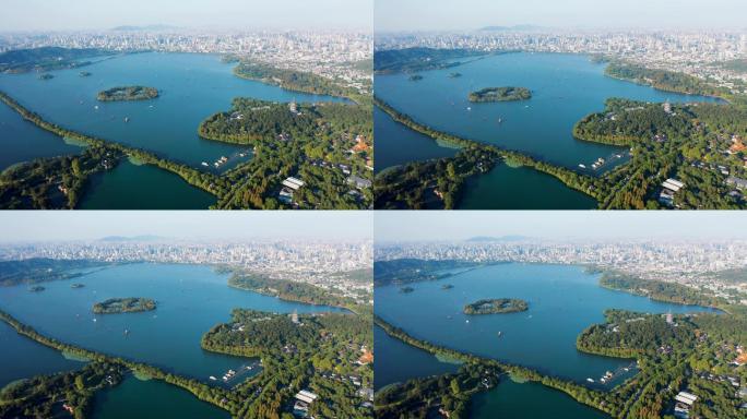 杭州西湖晴天全景航拍