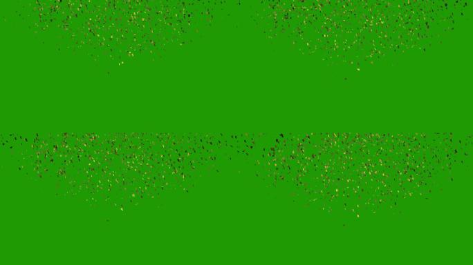金色五彩纸屑爆炸坠落。绿色屏幕动画片段。