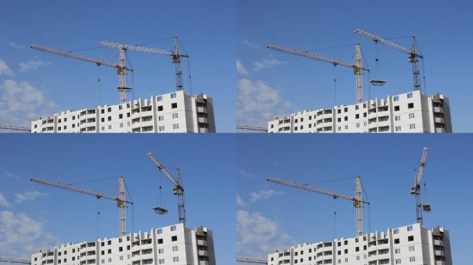 塔吊顶着蓝天吊机经济发展建设工地施工现场