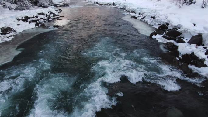 新疆喀纳斯冬季冰河美景