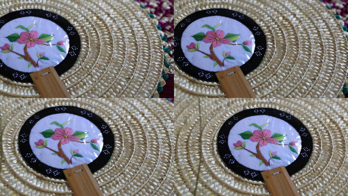 中国传统手工艺麦草扇成品特写