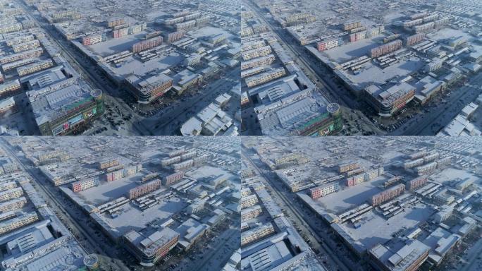 航拍空镜北方小镇内蒙古冬季雪景白雪皑皑