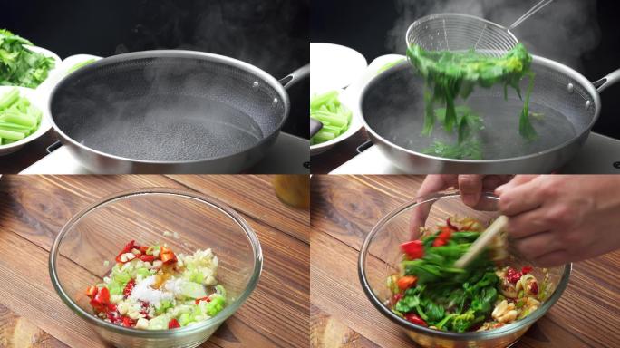 中国家庭小菜凉拌芹菜叶制作过程