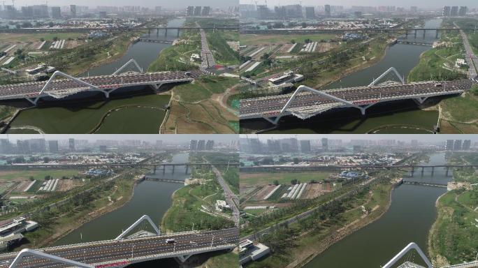 咸阳沣河森林公园在建中航拍4K咸阳宣传片