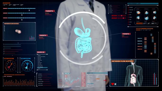 医生触摸数字屏幕全息影像虚拟现实技术智慧
