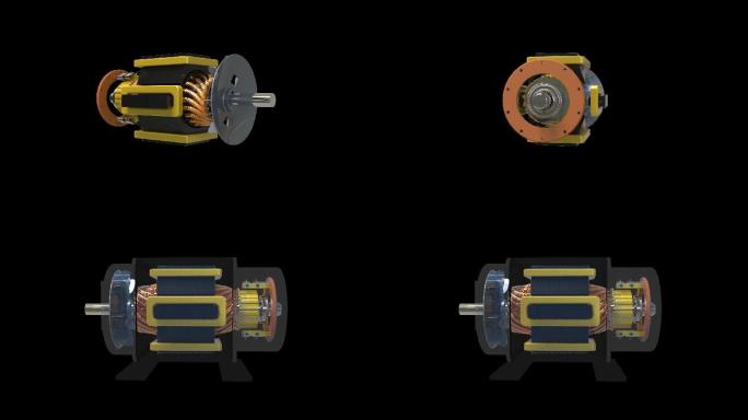 三维电动机内部展示，转子旋转
