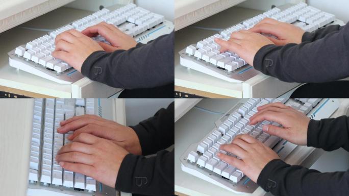 电脑打字敲键盘特写办公打字程序员敲击键盘