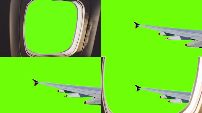 飞机悬窗穿越飞机翅膀绿幕
