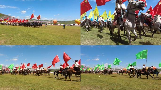 香巴拉旅游艺术节开幕式马队骑马奔腾挥旗