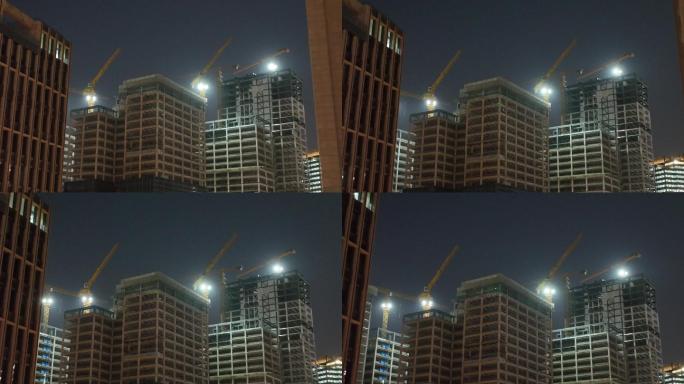 航拍建造中的高楼，建筑工地。