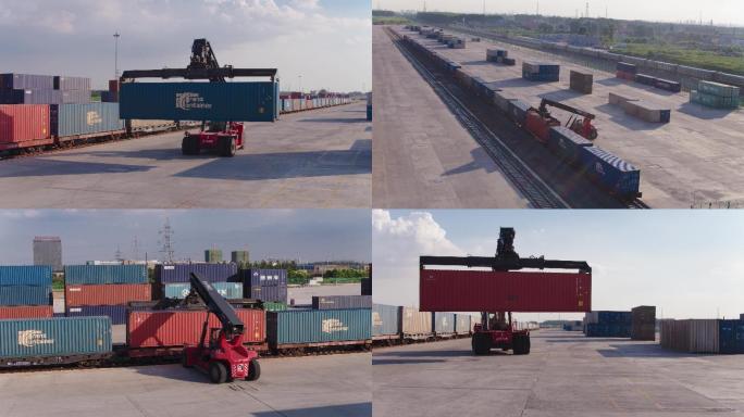 国际陆港装卸集装箱码头卡车火车班列货车