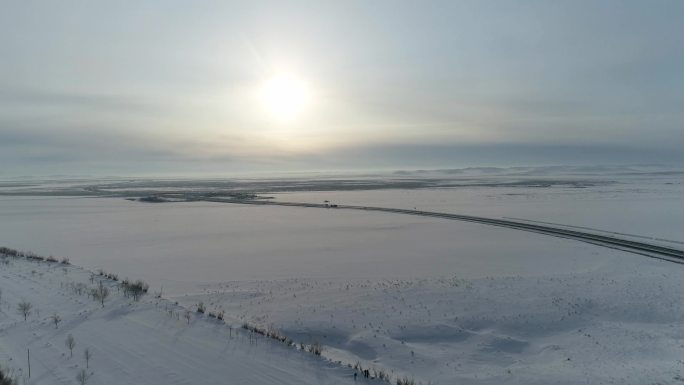 冬季广阔震撼公路雪地航拍空镜