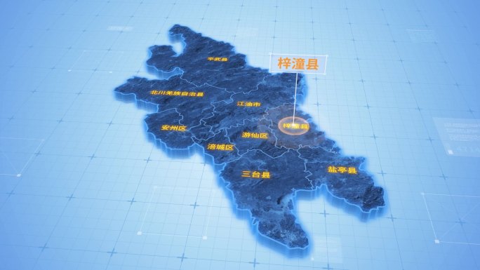 四川绵阳梓潼县三维科技感地图