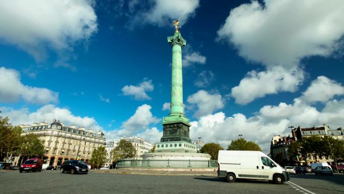 法国巴黎巴士底纪念碑上的交通