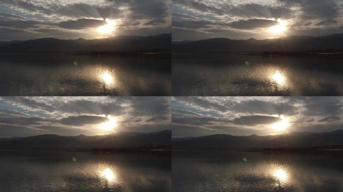 程海湖面清晨高清航拍