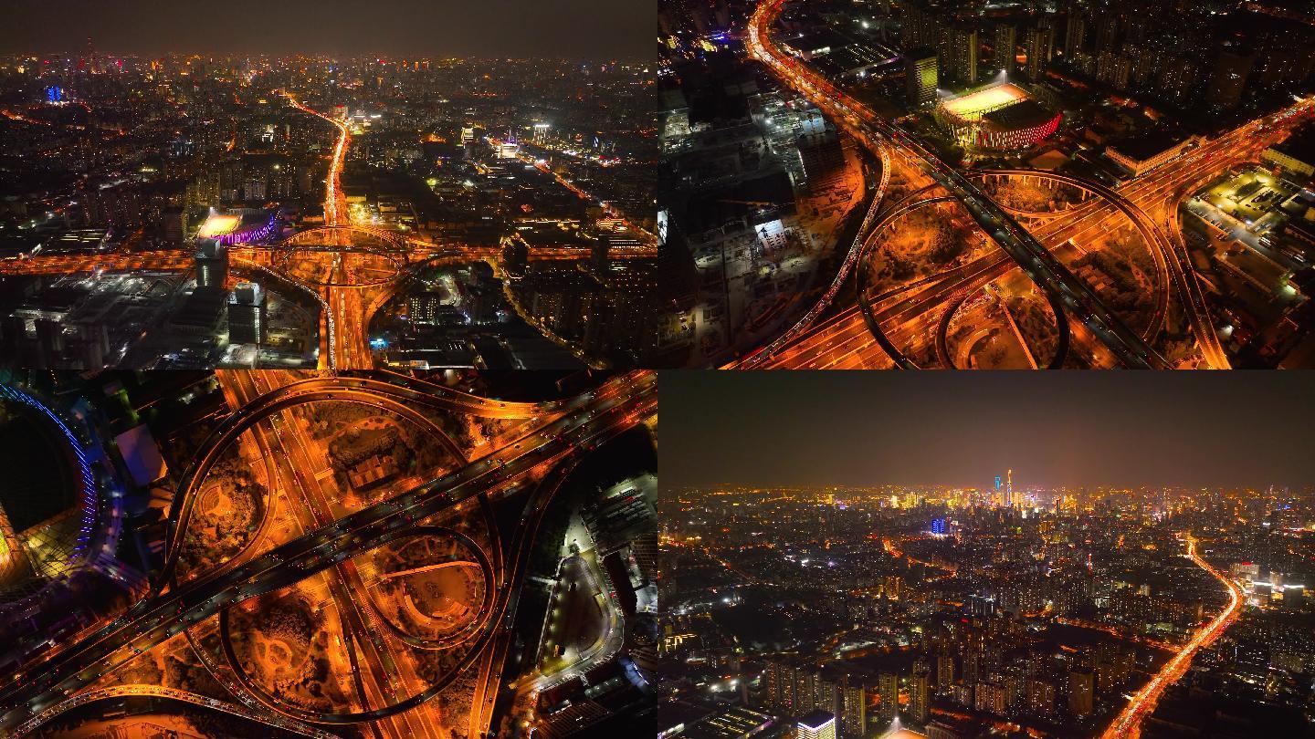 【4K】上海汶水路立交桥夜景航拍