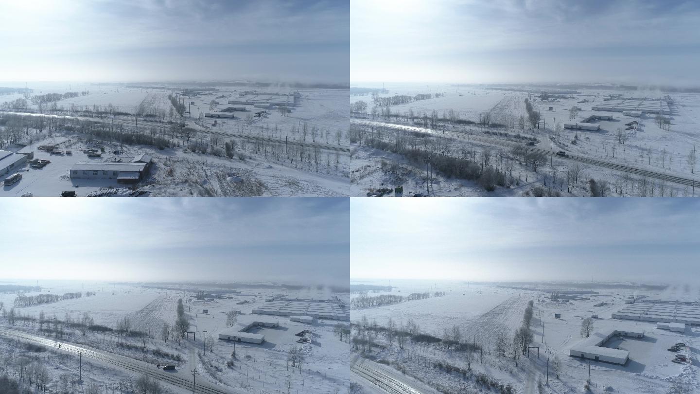 航拍空镜雪景树林雾凇冬季
