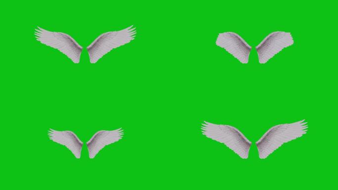 3D动画天使翅膀在绿色屏幕背景上拍打