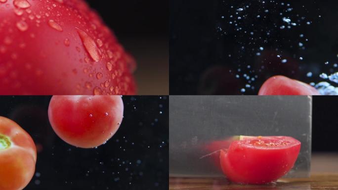 刀切番茄西红柿入水